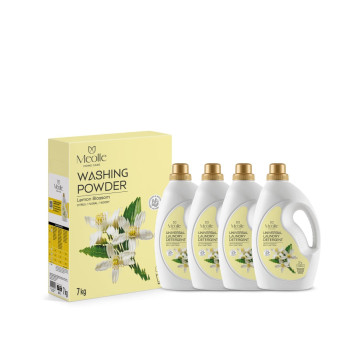 Detergent lichid de rufe Lemon Blossom Set 4 x 3 L lichid + 7 kg pudră, 516 spălări - Family Pack Meolle